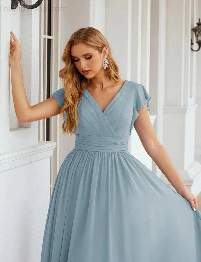 ZapDress V-Neck Bridesmaid Dress Floor Length Backless Formal Evening Dress 28024 (ZD17052)