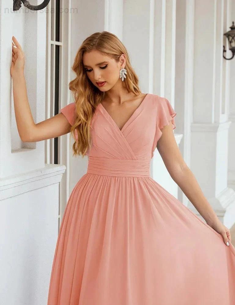 ZapDress V-Neck Bridesmaid Dress Floor Length Backless Formal Evening Dress 28024 (ZD17052)