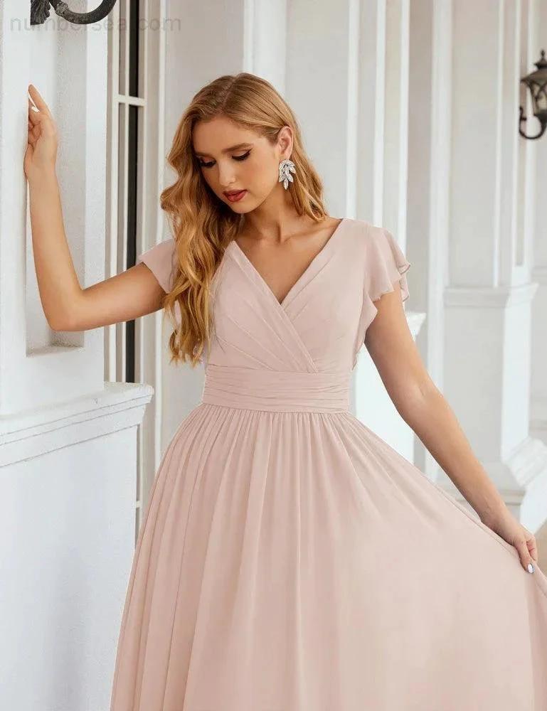 ZapDress V-Neck Bridesmaid Dress Floor Length Backless Formal Evening Dress 28024 (ZD17052)