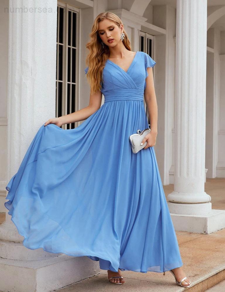 ZapDress V-Neck Bridesmaid Dress Floor Length Backless Formal Evening Dress 28024 (ZD17052)