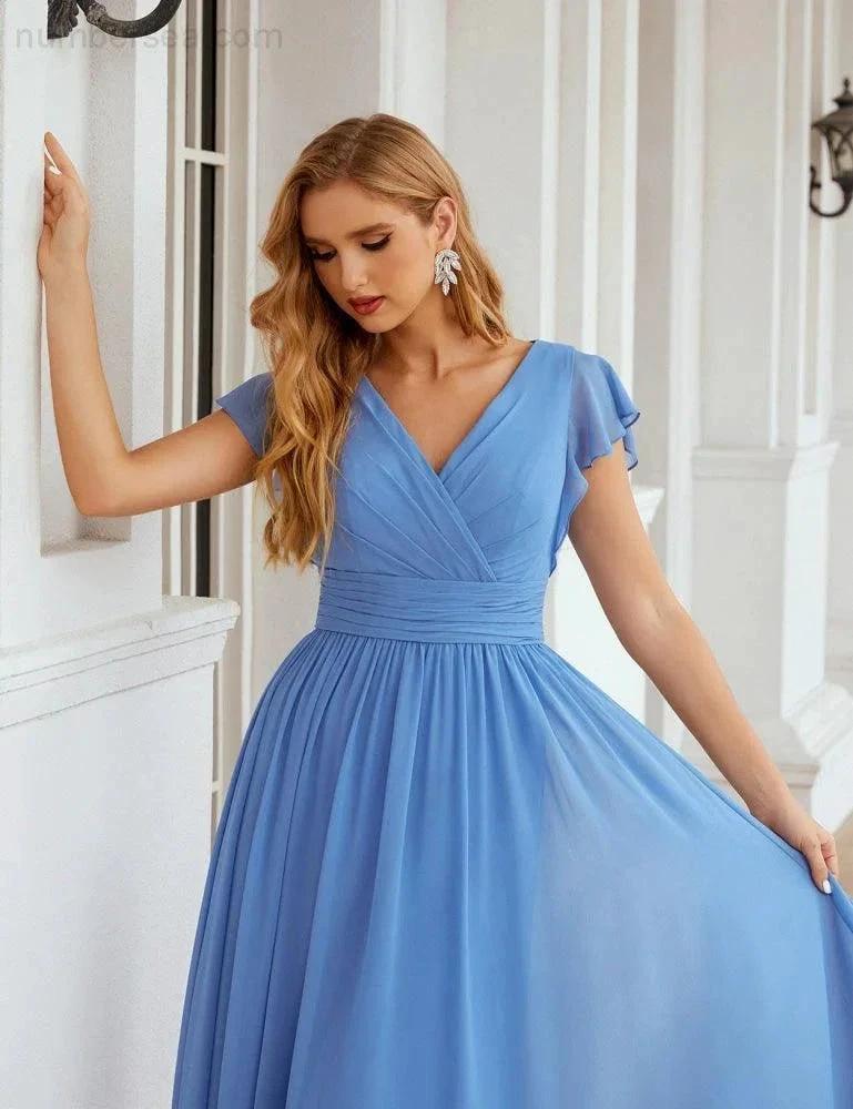 ZapDress V-Neck Bridesmaid Dress Floor Length Backless Formal Evening Dress 28024 (ZD17052)