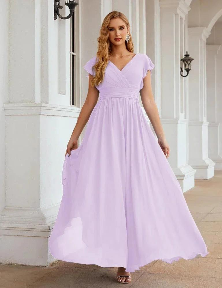 Numbersea V-Neck Bridesmaid Dress Floor Length Backless Formal Evening Dress 28024 by numbersea