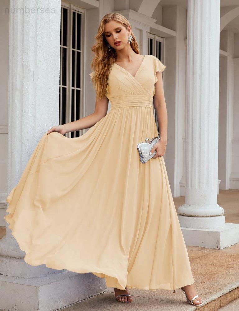 ZapDress V-Neck Bridesmaid Dress Floor Length Backless Formal Evening Dress 28024 (ZD17052)