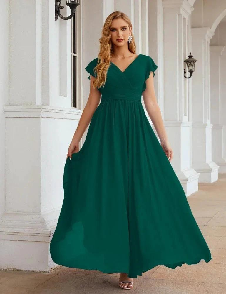 Numbersea V-Neck Bridesmaid Dress Floor Length Backless Formal Evening Dress 28024 by numbersea
