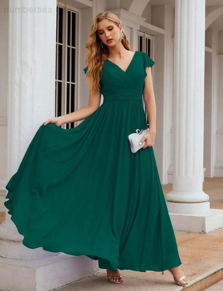 ZapDress V-Neck Bridesmaid Dress Floor Length Backless Formal Evening Dress 28024 (ZD17052)