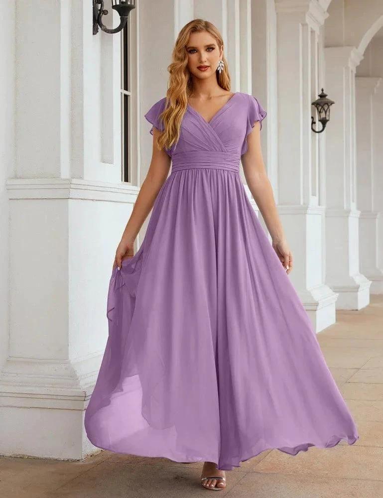 Numbersea V-Neck Bridesmaid Dress Floor Length Backless Formal Evening Dress 28024 by numbersea