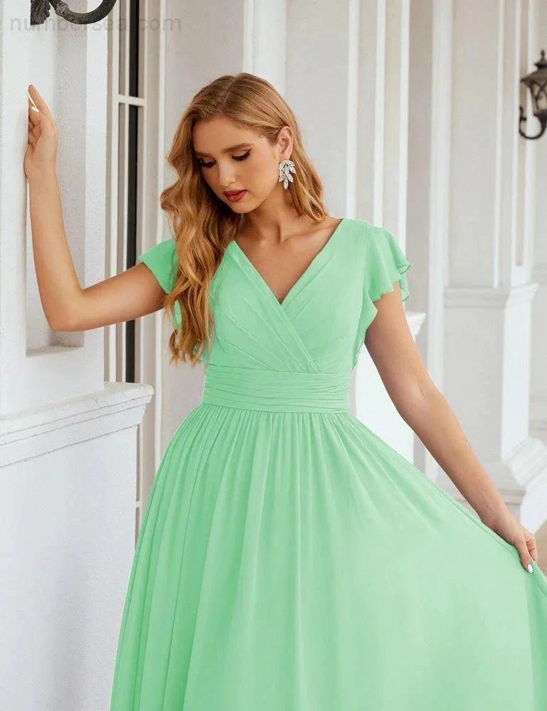 ZapDress V-Neck Bridesmaid Dress Floor Length Backless Formal Evening Dress 28024 (ZD17052)