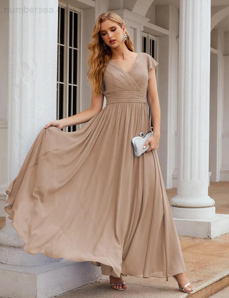 ZapDress V-Neck Bridesmaid Dress Floor Length Backless Formal Evening Dress 28024 (ZD17052)
