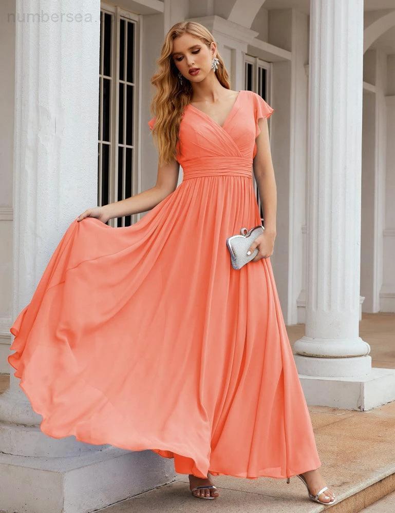 ZapDress V-Neck Bridesmaid Dress Floor Length Backless Formal Evening Dress 28024 (ZD17052)