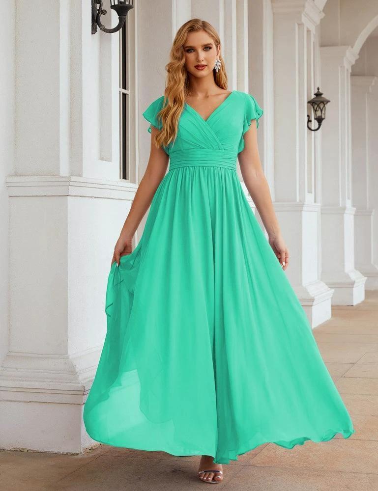 Numbersea V-Neck Bridesmaid Dress Floor Length Backless Formal Evening Dress 28024 by numbersea