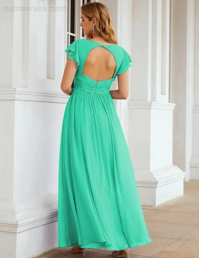 ZapDress V-Neck Bridesmaid Dress Floor Length Backless Formal Evening Dress 28024 (ZD17052)