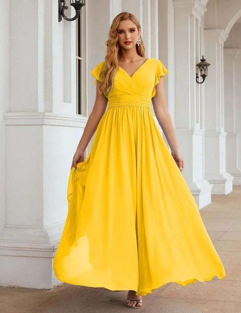 Numbersea V-Neck Bridesmaid Dress Floor Length Backless Formal Evening Dress 28024 by numbersea