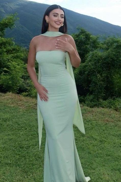 Suzhoufashion Mermaid Strapless Yellow Long Prom Dress With Scarf Formal Evening Gown