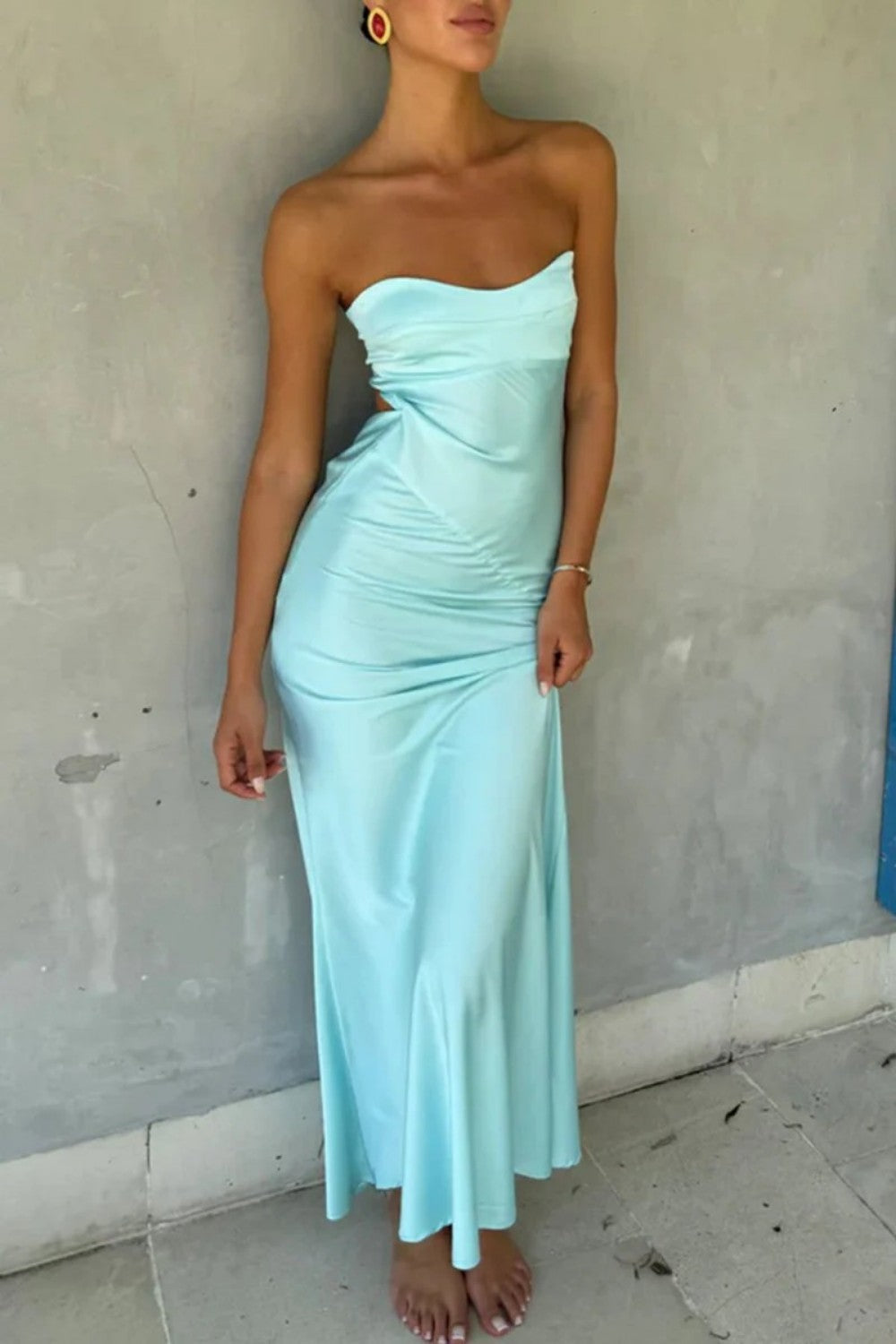 Classic A Line Sweetheart Aqua Tea Length Prom Dress with Ruffles - VelvetHem