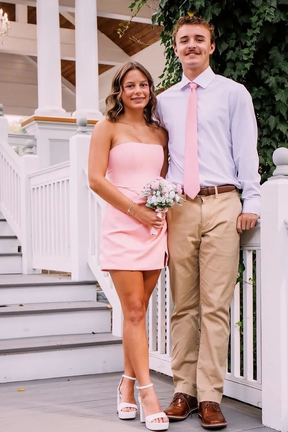 Princess Sheath Strapless Pink Corset Homecoming Dress with Ruched