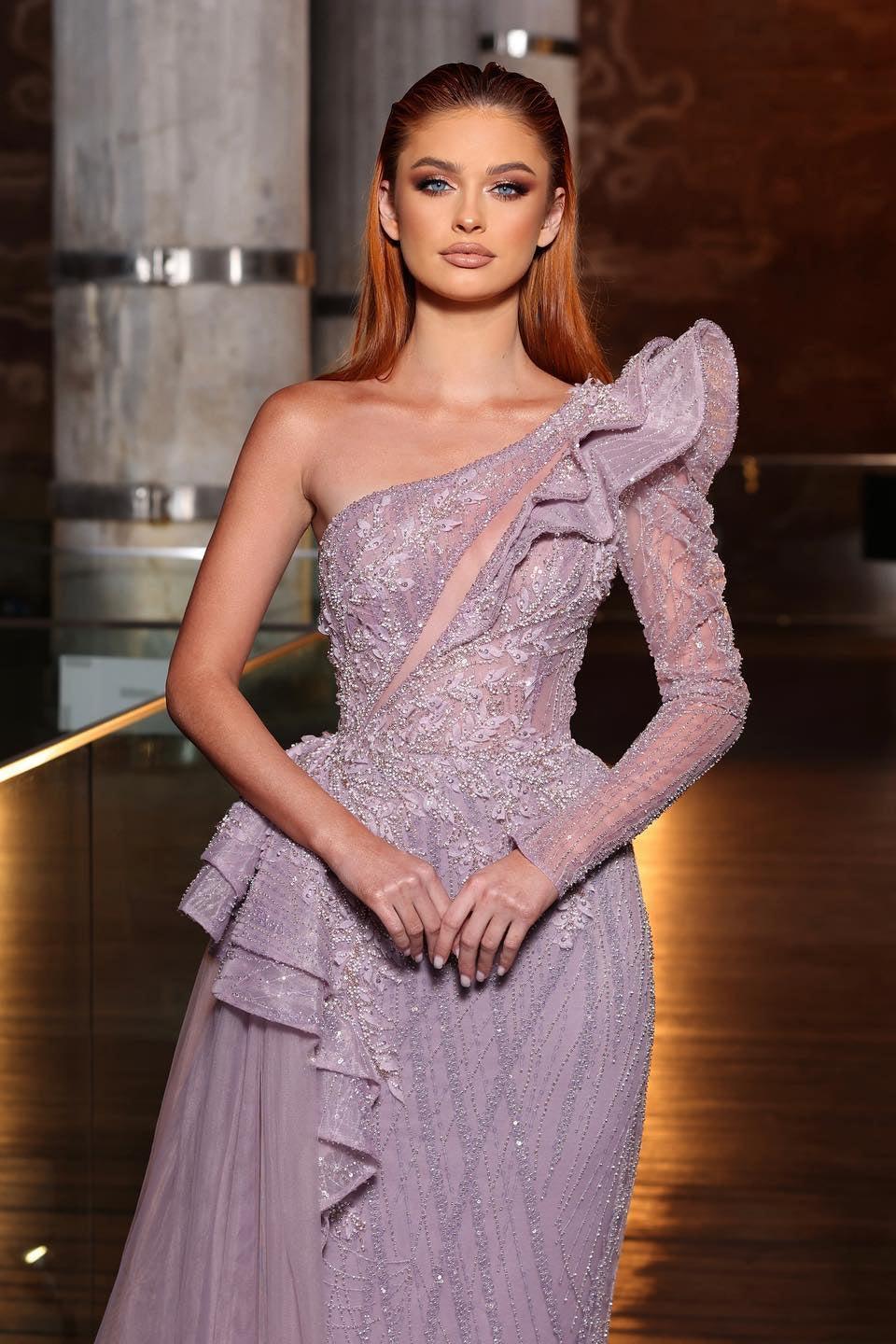 Classy One Shoulder Long Sleeve Sequins Evening Dresses With Ruffles
