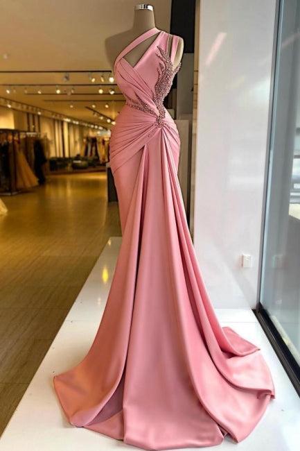 Column Satin Prom Dress Sleeveless Pink Formal Dress