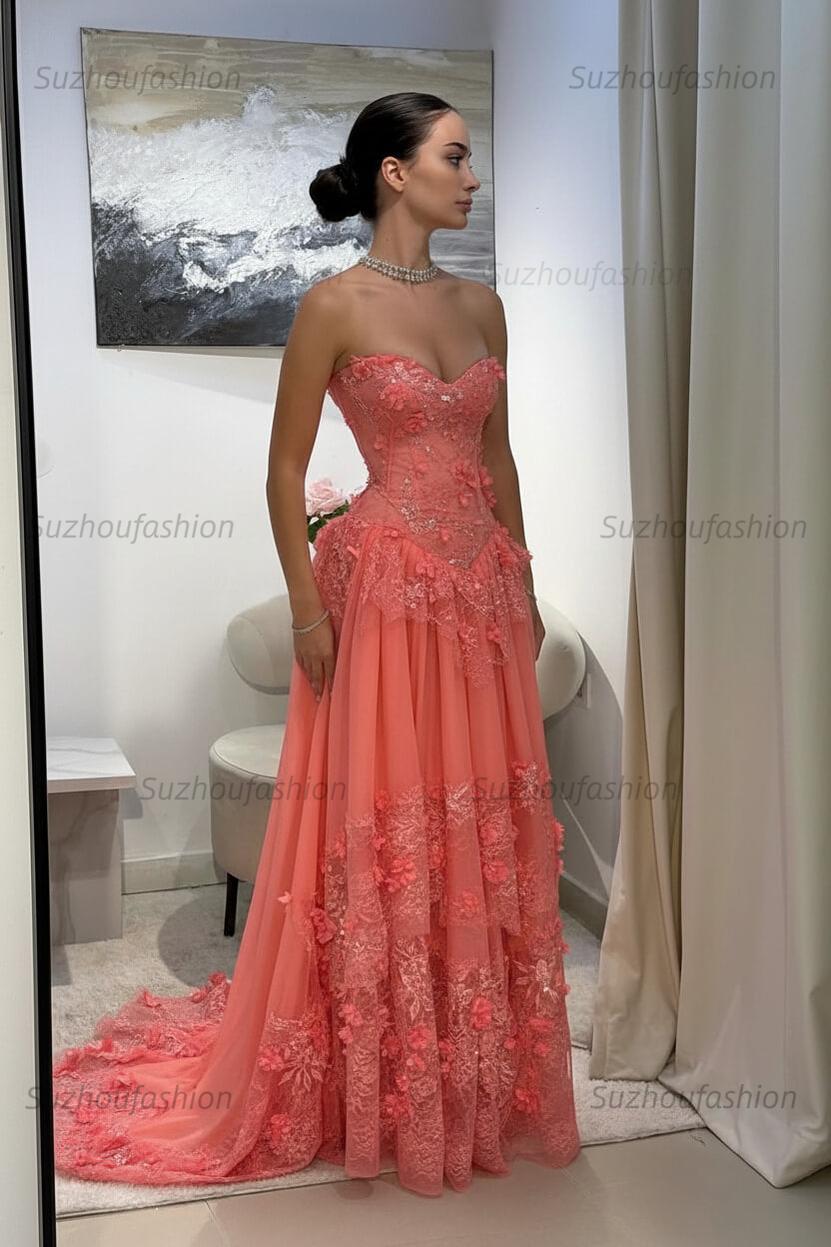 Strapless Sleeveless Long Evening Formal Dress With Pleated Appliques