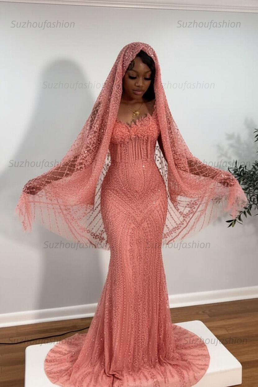 Red Sweetheart Prom Dress Mermaid Stunning Evening Dress with Beadings
