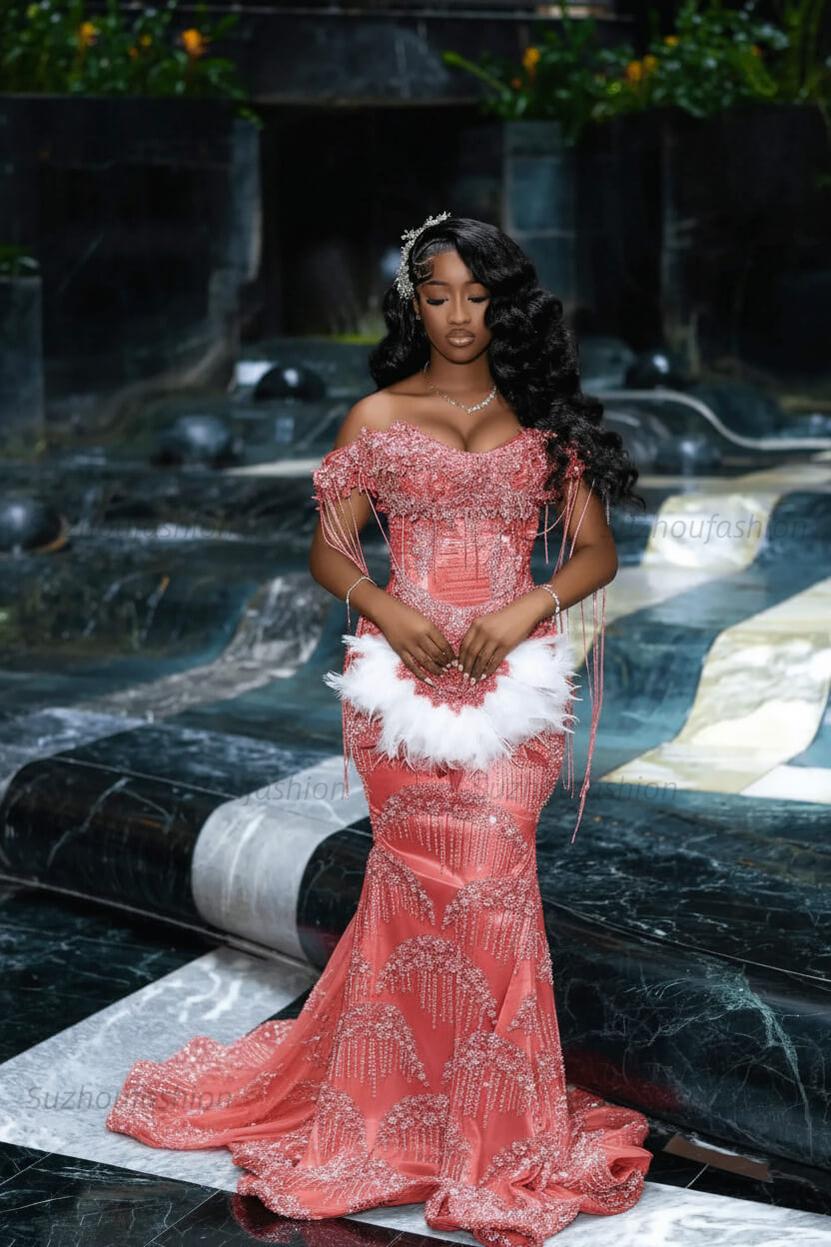 Off the Shoulder Prom Dress Mermaid Formal Evening Dress with Beadings and Rhinestones