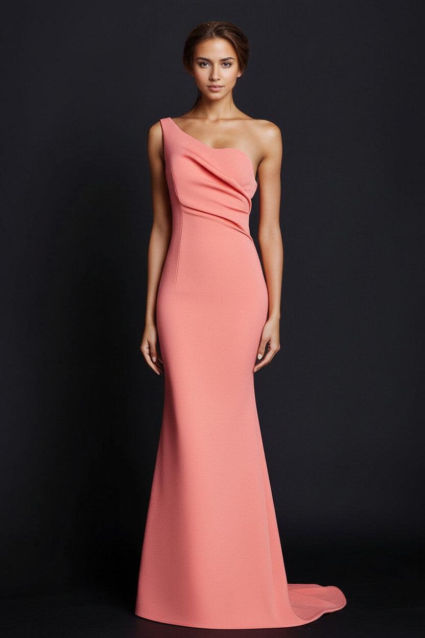 One Shoulder Khaki Wedding Guest Dress Mermaid Long Formal Dress