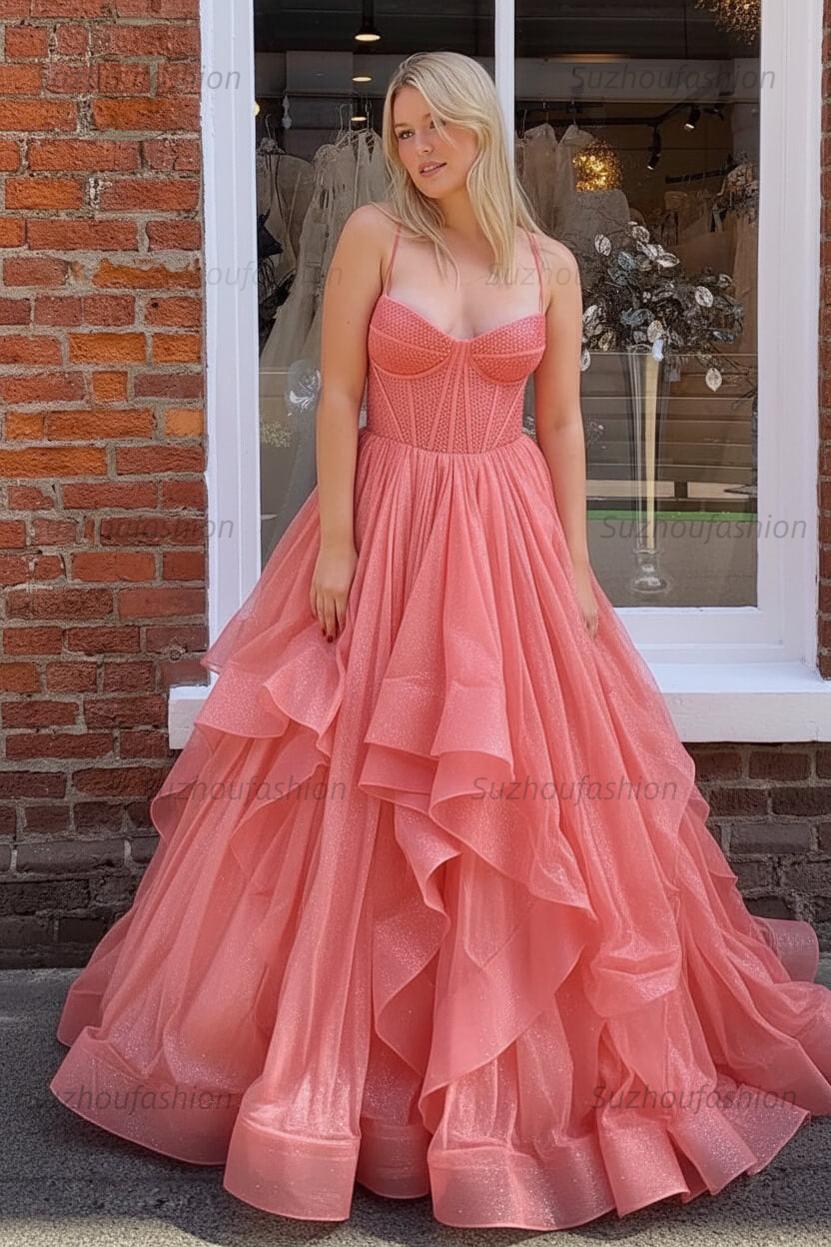 Dark Green A Line Long Corset Prom Dress With Ruffles