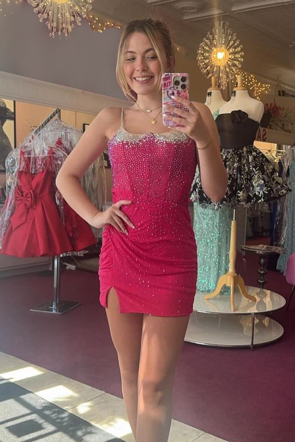 Black Homecoming Dresses Spaghetti Straps Tight Corset Prom Dress with Beadings