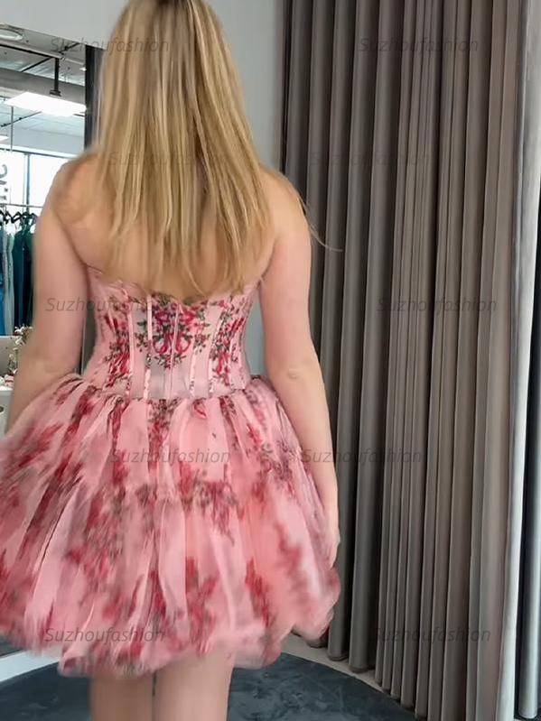 Suzhoufashion Corset Strapless A Line Short Homecoming Dress with Ruffles