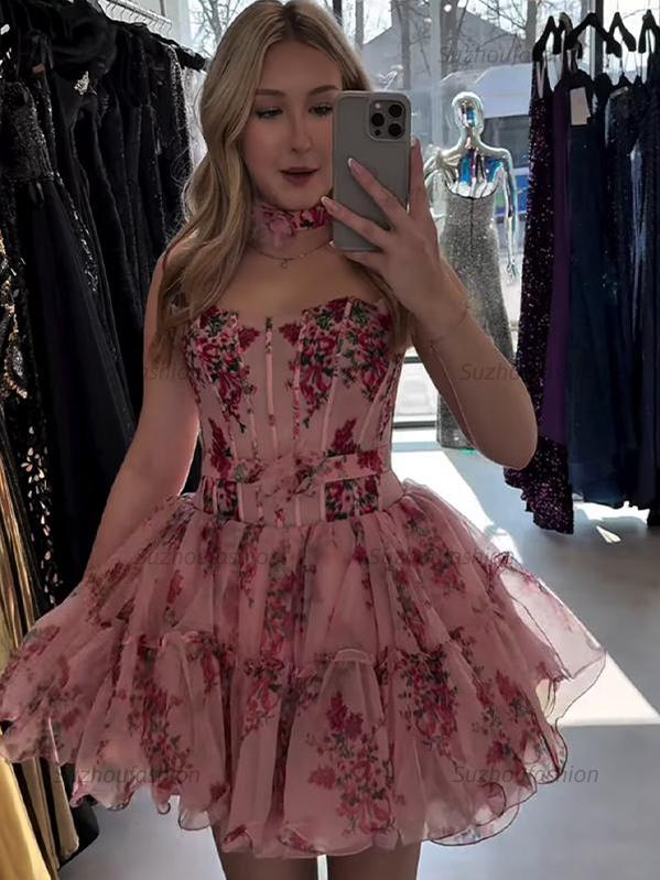 Suzhoufashion Corset Strapless A Line Short Homecoming Dress with Ruffles