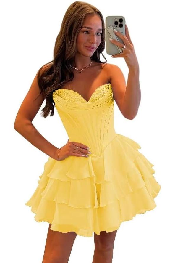 Fuchsia A Line Homecoming Dresses Corset Short Cocktail Dresses With Ruffles