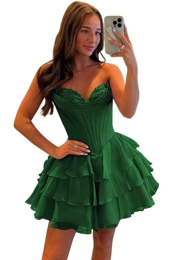 Fuchsia A Line Homecoming Dresses Corset Short Cocktail Dresses With Ruffles