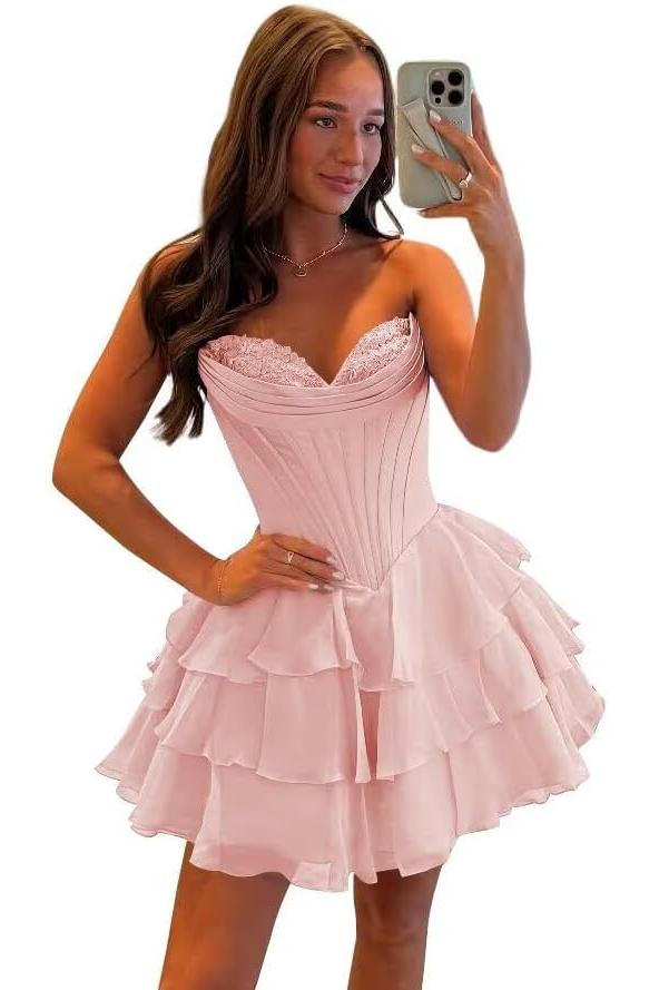 Fuchsia A Line Homecoming Dresses Corset Short Cocktail Dresses With Ruffles