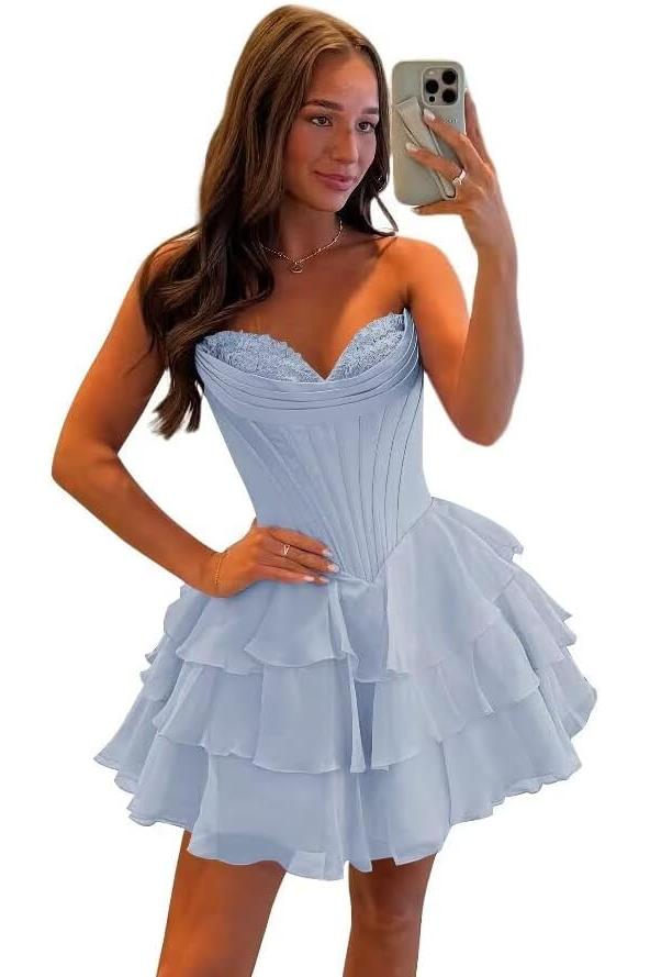 Fuchsia A Line Homecoming Dresses Corset Short Cocktail Dresses With Ruffles