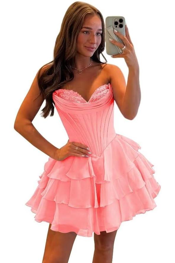 Fuchsia A Line Homecoming Dresses Corset Short Cocktail Dresses With Ruffles