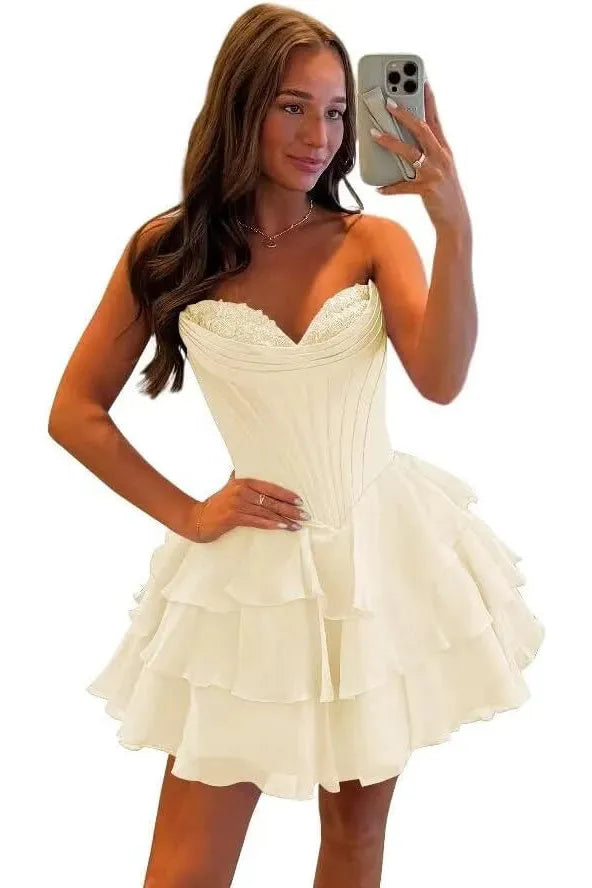 Fuchsia A Line Homecoming Dresses Corset Short Cocktail Dresses With Ruffles