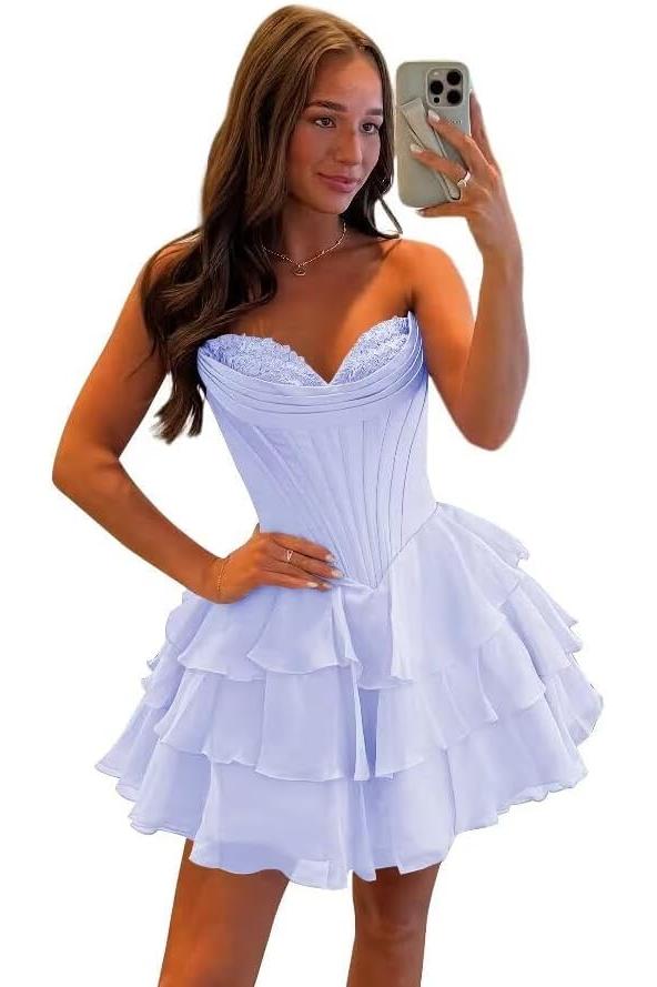 Fuchsia A Line Homecoming Dresses Corset Short Cocktail Dresses With Ruffles