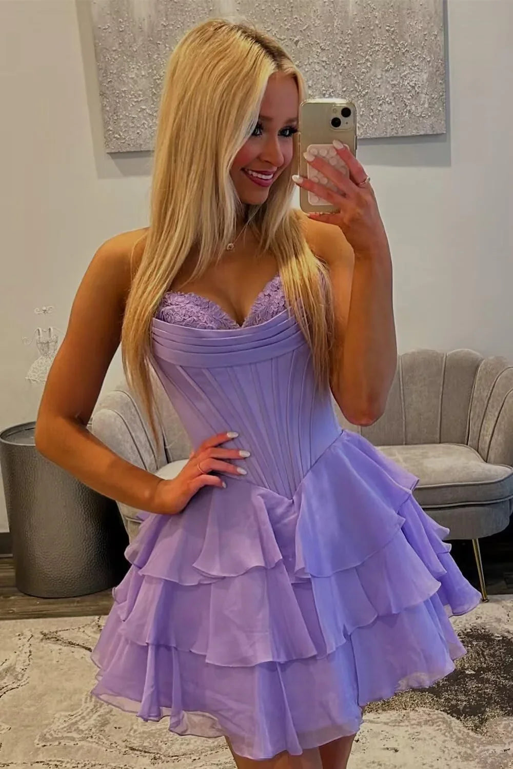 Fuchsia A Line Homecoming Dresses Corset Short Cocktail Dresses With Ruffles