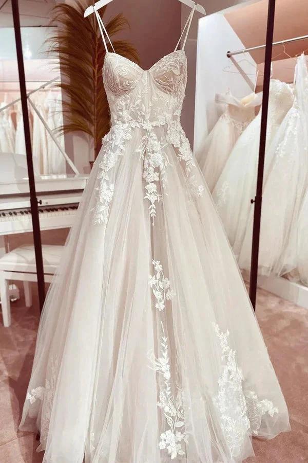 Corset Bodice Spaghetti Straps A Line Lace Wedding Dress Bridal Gown WD651 by pgmdress