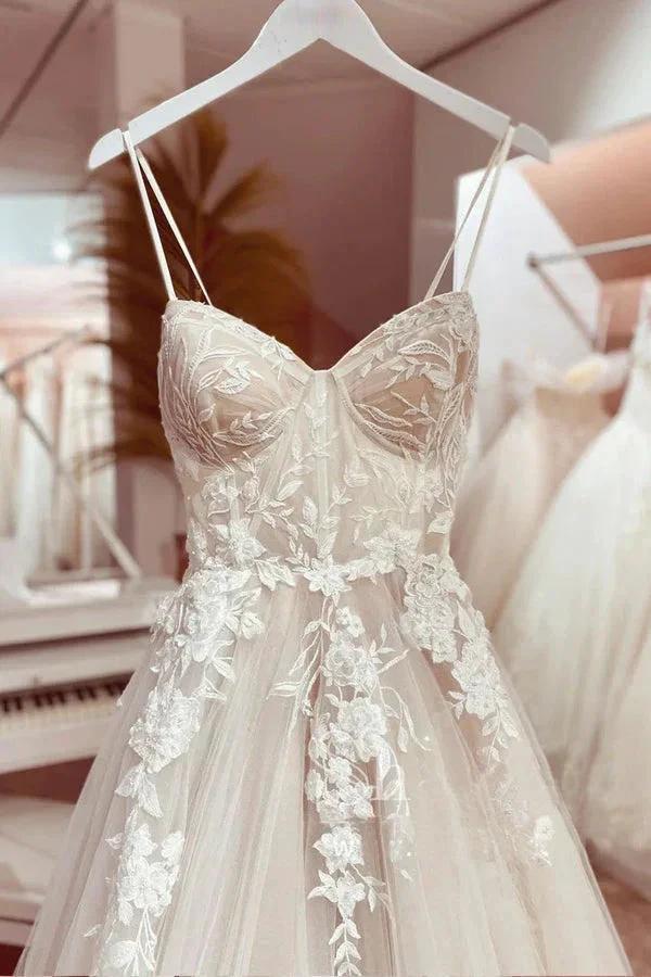 Corset Bodice Spaghetti Straps A Line Lace Wedding Dress Bridal Gown (ZD16332)