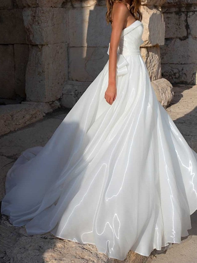 Country Plus Size A-Line Wedding Dress Sweetheart Sleeveless Bridal Gowns with Sweep Train