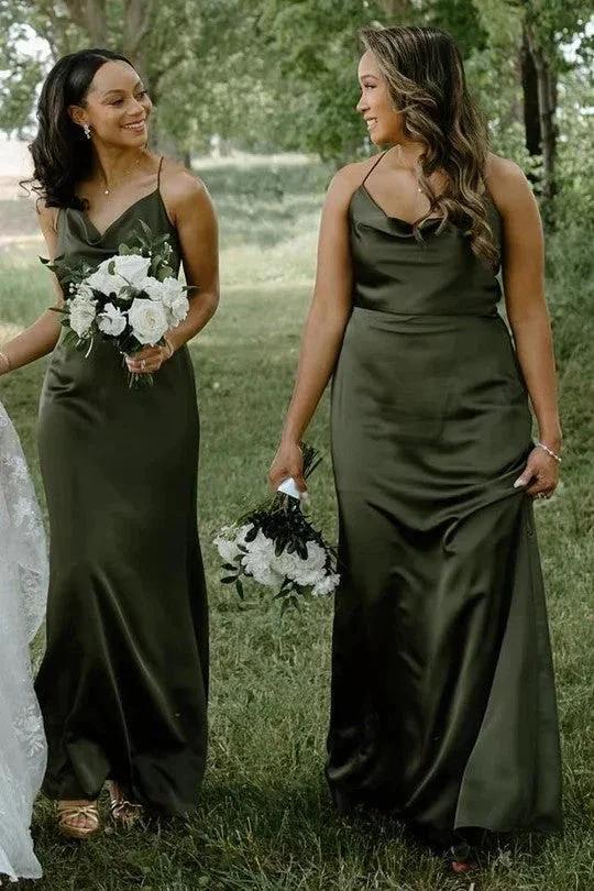 Cowl Neck Spaghetti Strap Champagne Bridesmaid Dress (ZD12833)