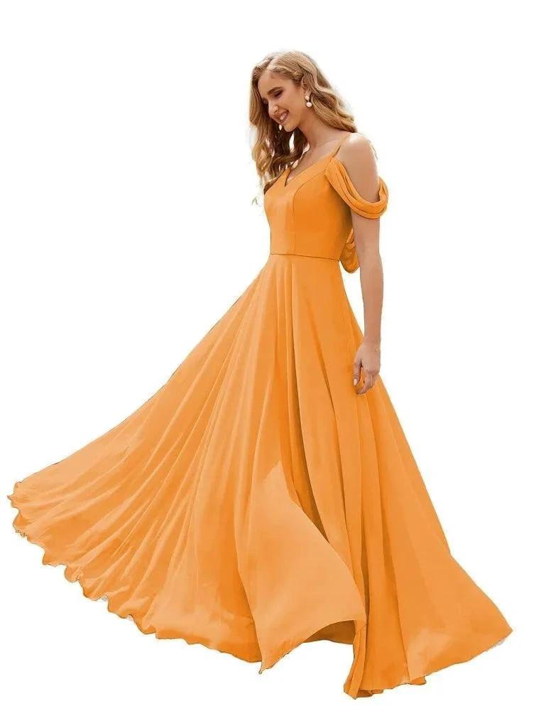 Numbersea Cold Shoulder Chiffon Bridesmaid Dresses Long Maxi Formal Prom Gowns for Women Party SEA28059 by numbersea