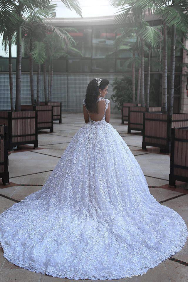 Crystal Lace Ball Gown Wedding Dresses Court Train Beading  Bridal Gowns MH068
