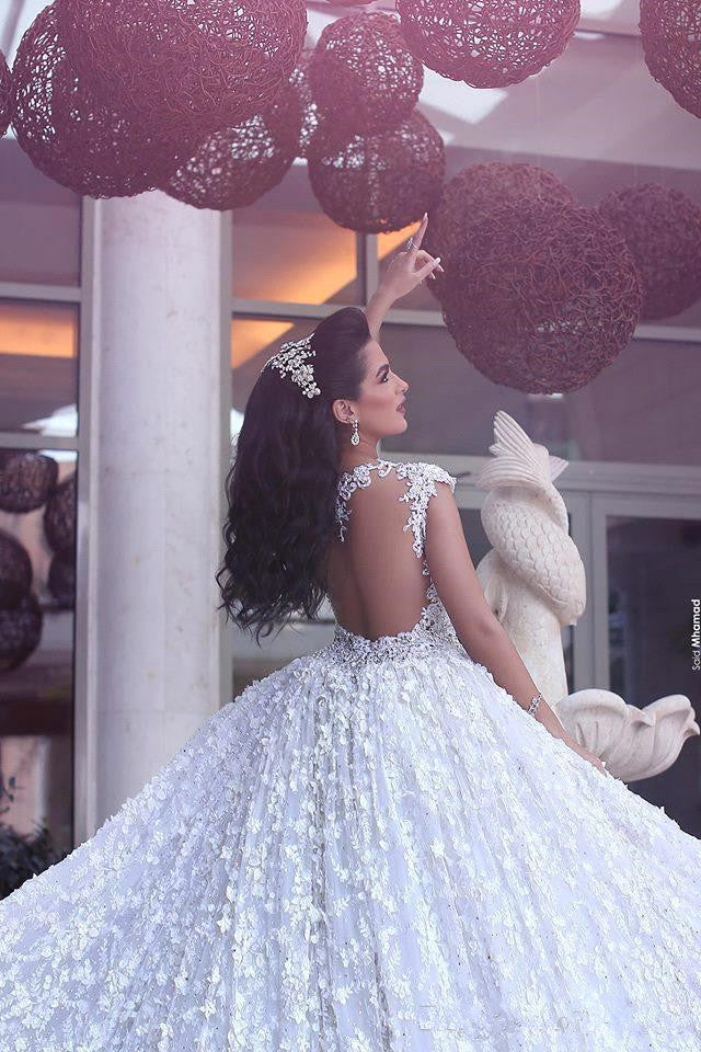Crystal Lace Ball Gown Wedding Dresses Court Train Beading  Bridal Gowns MH068