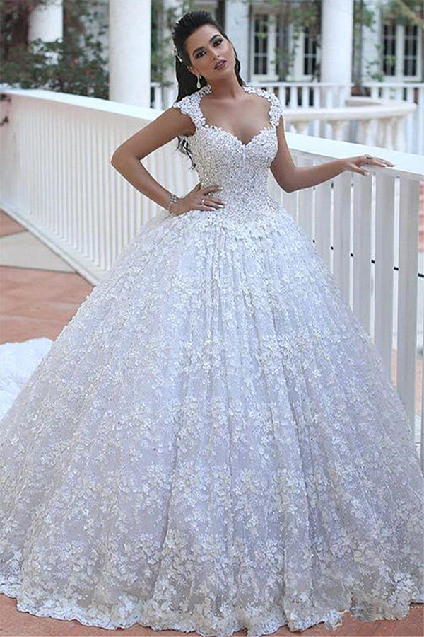 Crystal Lace Ball Gown Wedding Dresses Court Train Beading  Bridal Gowns MH068
