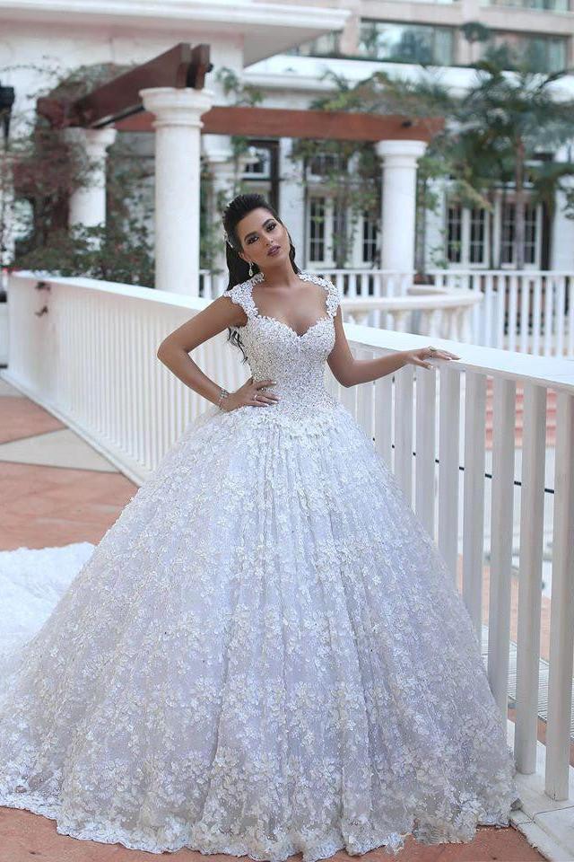 Crystal Lace Ball Gown Wedding Dresses Court Train Beading  Bridal Gowns MH068