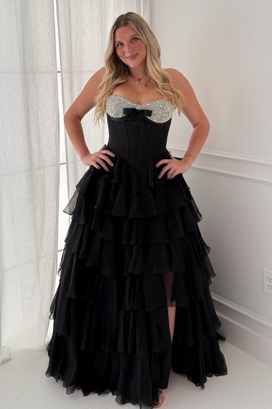 A Line Sweetheart Yellow Corset Prom Dress With Beading Ruffles Formal Evening Gown