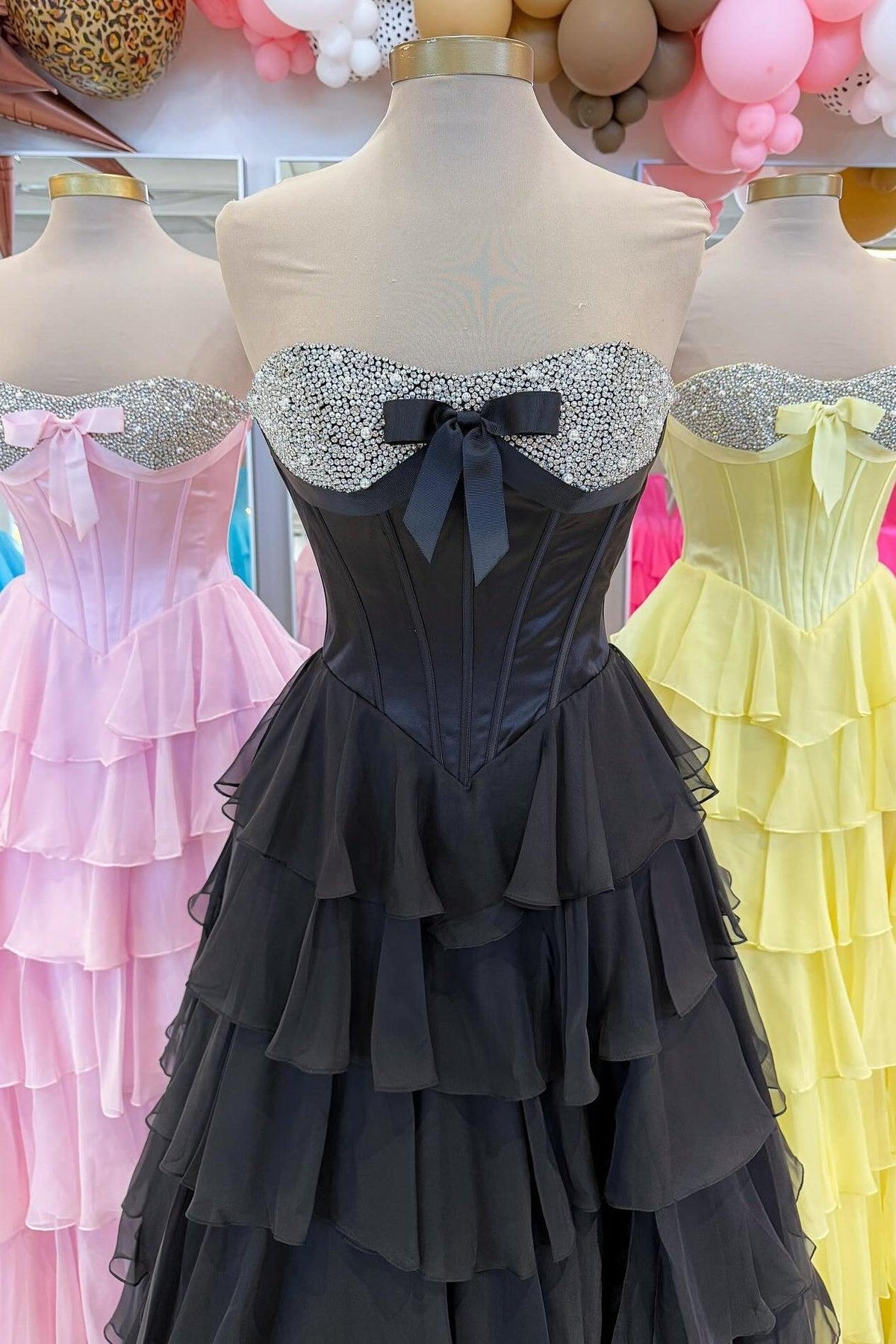 A Line Sweetheart Yellow Corset Prom Dress With Beading Ruffles Formal Evening Gown