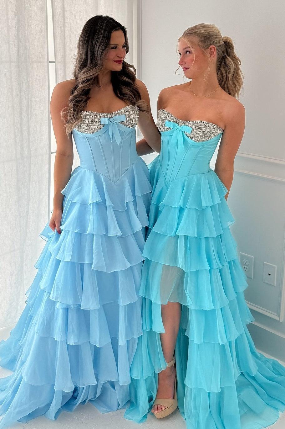 A Line Sweetheart Yellow Corset Prom Dress With Beading Ruffles Formal Evening Gown