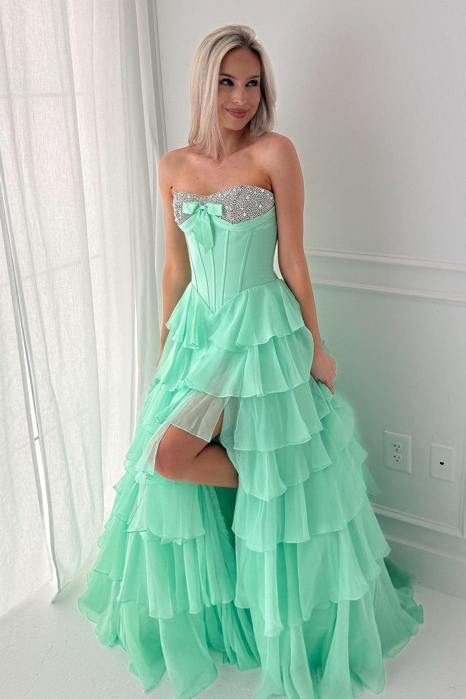 A Line Sweetheart Yellow Corset Prom Dress With Beading Ruffles Formal Evening Gown